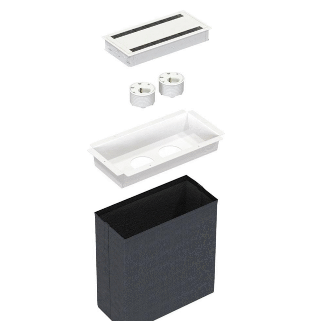 Bordsbrunn utan kabeltrassel. Kablarna hålls på plats i magic hålen.