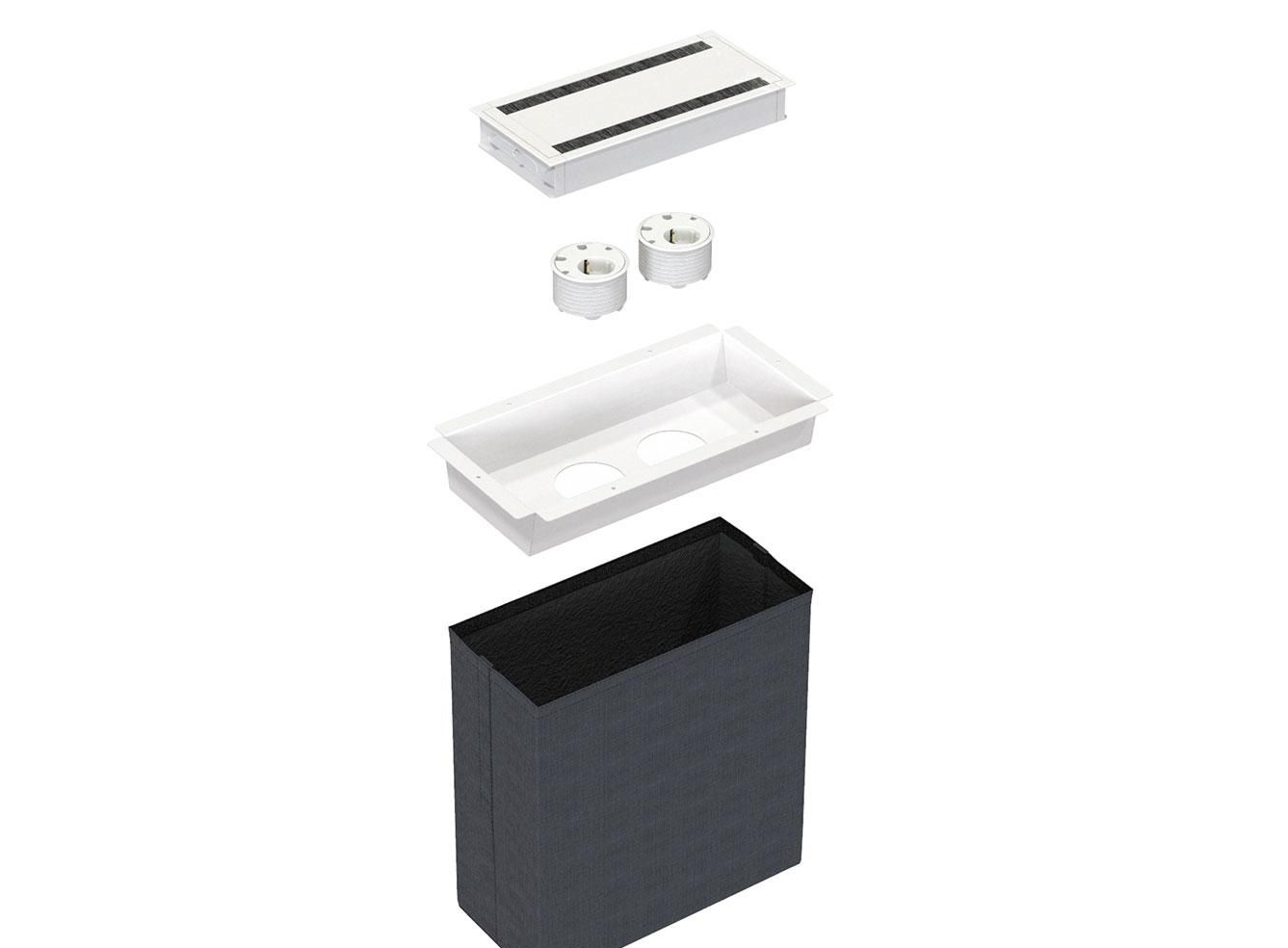 Bordsbrunn utan kabeltrassel. Kablarna hålls på plats i magic hålen.