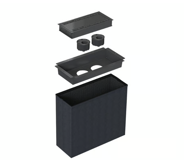 Bordsbrunn som kan bestyckas med valfria kablar.